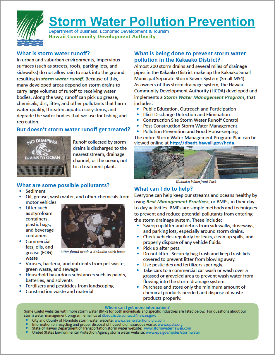 Hawai'i Community Development Authority | Storm Water Pollution Prevention