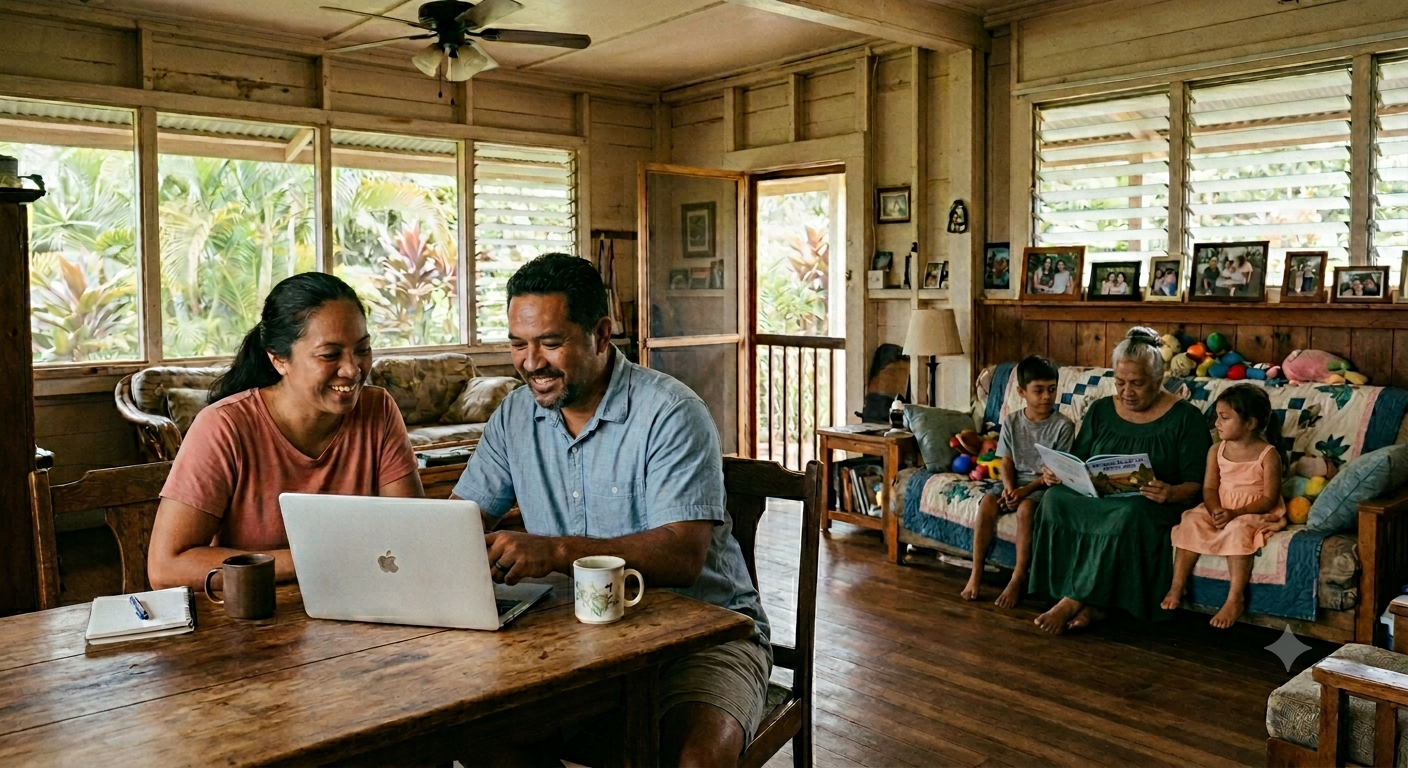 Local family with tutu and laptop