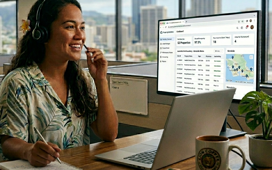Woman in office on phone