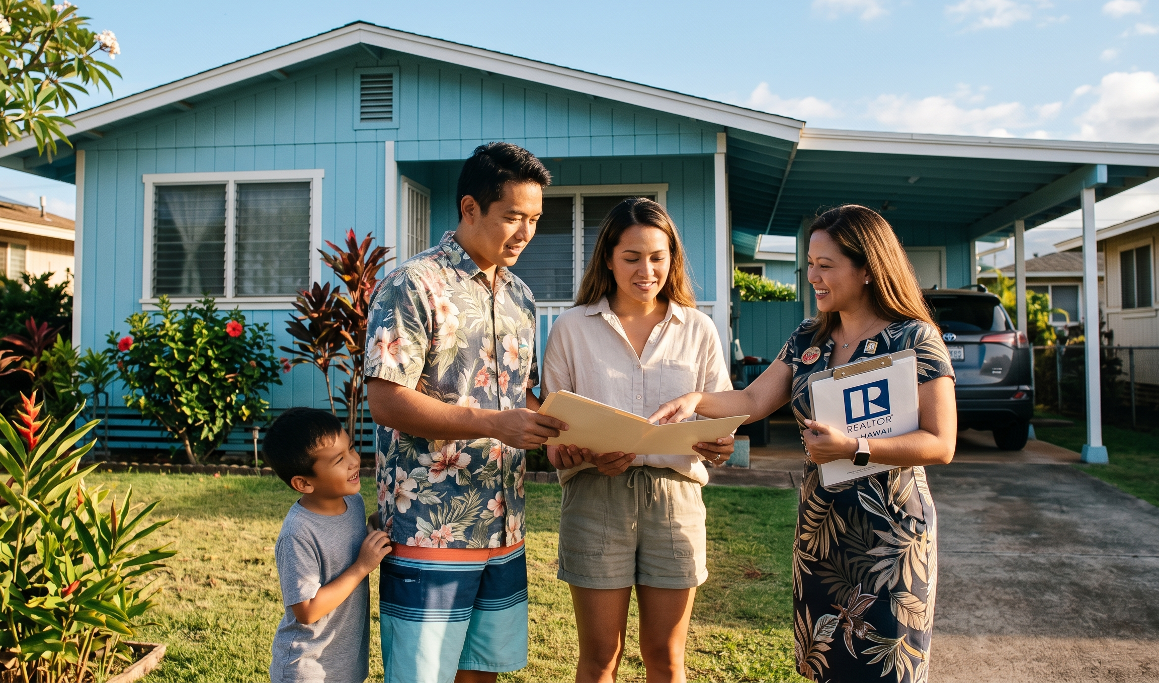 A Family working with a realtor buying a home in hawaii