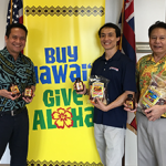 DBEDT Director Luis Salaveria, Jimmy Chan, president of Hawaiian Chip Company, Dennis Ling, administrator DBEDT’s Business Development and Support Division
